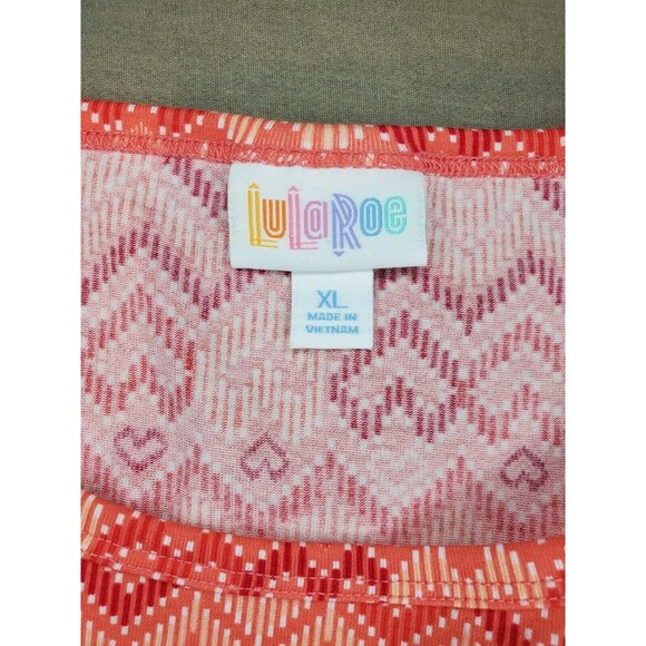 LulaRoe XL 3392 GiGi Peach Heart Squiggly Line Short Sleeve Poly/Spandex Shirt - Picture 8 of 12